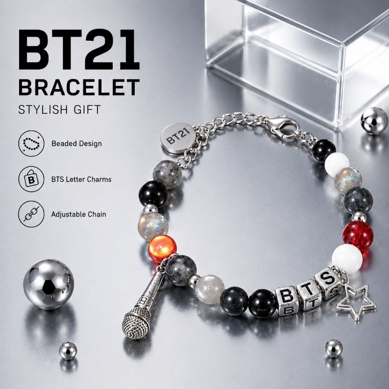 Jewelry Making Parts - BT21 Black Red Beaded Bracelet, Fan