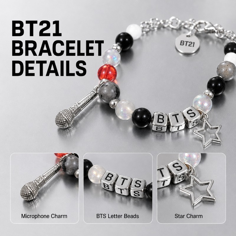BT21 Black Red Beaded Bracelet - Jewelry Making Parts review and price