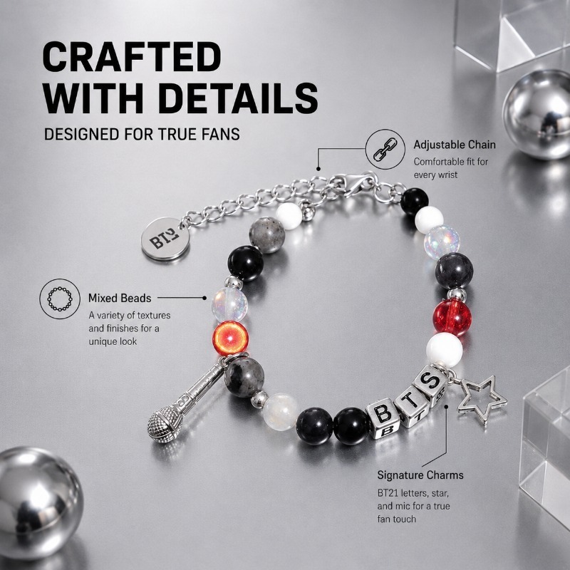 BT21 Black Red Beaded Bracelet - Jewelry Making Parts review and price